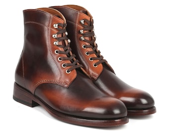 Paul Parkman Men's Brown Burnished Leather Boots (824BRW73)