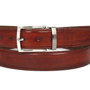 Paul Parkman Men's Handmade Leather Belt Hand-Painted Reddish Brown B01-A main image 1