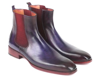 Paul Parkman Navy & Purple Chelsea Boots (ID#BT552PUR)