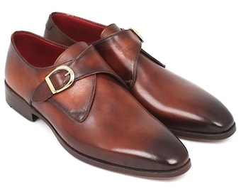 Paul Parkman Men's Monkstrap Dress Shoes Brown & Camel (ID#011B44)