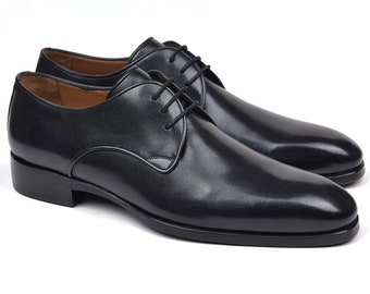 Paul Parkman Men's Black Leather Derby Shoes (ID#34DR-BLK)