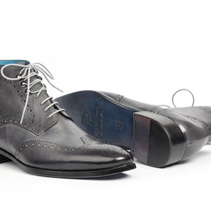 Paul Parkman Wingtip Ankle Boots Gray Hand-Painted - 777-GRAY