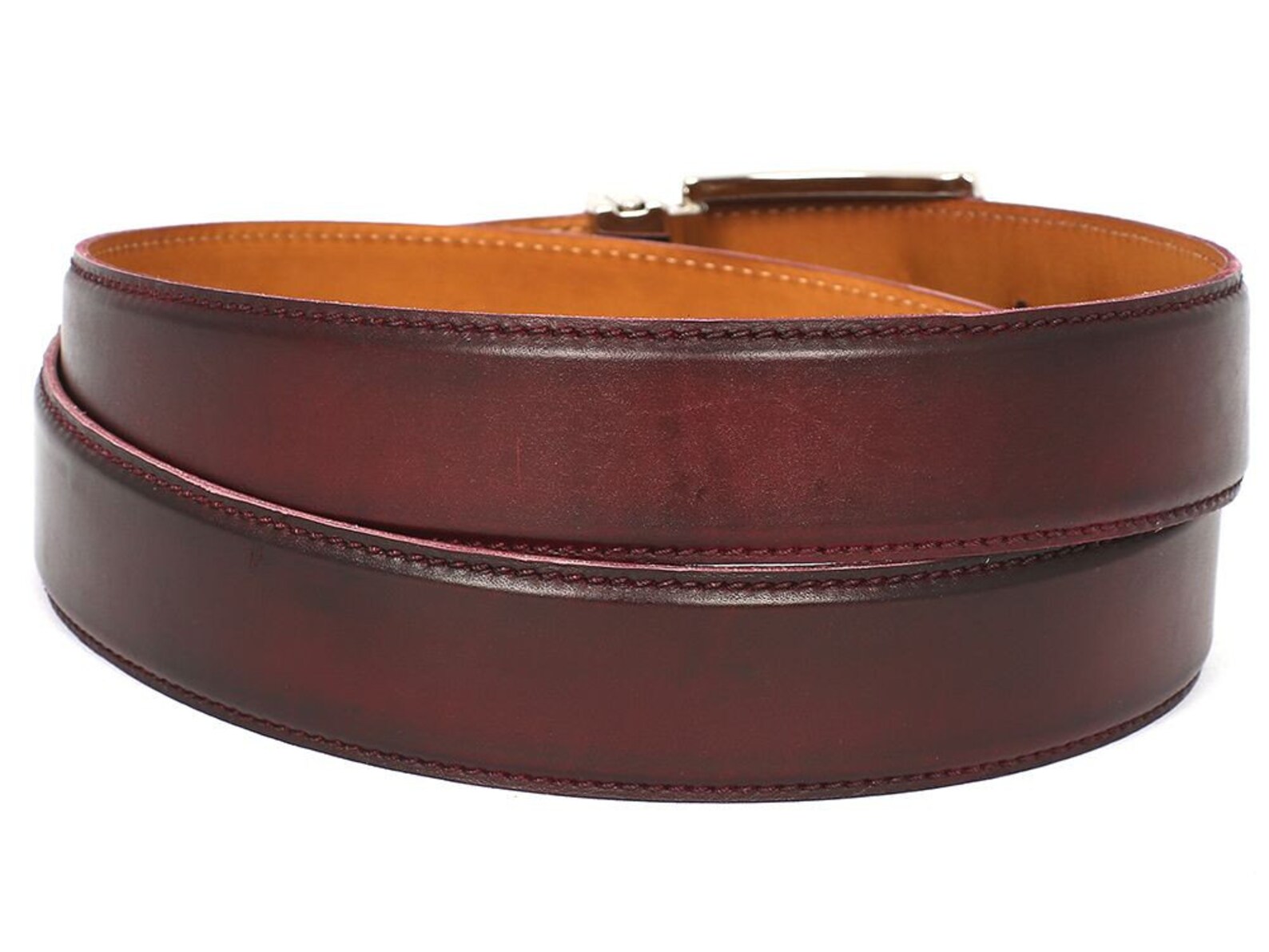 Paul Parkman Men's Handmade Leather Belt Hand-Painted Dark Bordeaux B01-A main image 1