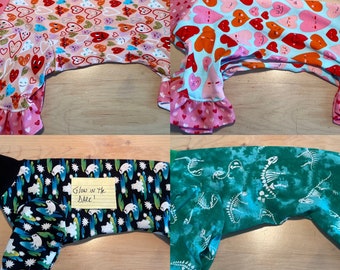 X SM 12, 10 inch RUFFLES or Not, Turtle Neck Cotton Knit Pajamas  Designs in Drop Down 20% goes to Crest Care