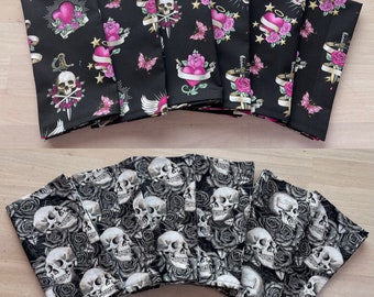 Skull Goth Cloth Napkins Large 18 x18  set of 6 or 4 description in drop down