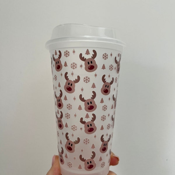 Rudolph Reindeer Hot Cup | Christmas | Reusable Coffee Hot Drink Cup | Travel Cup