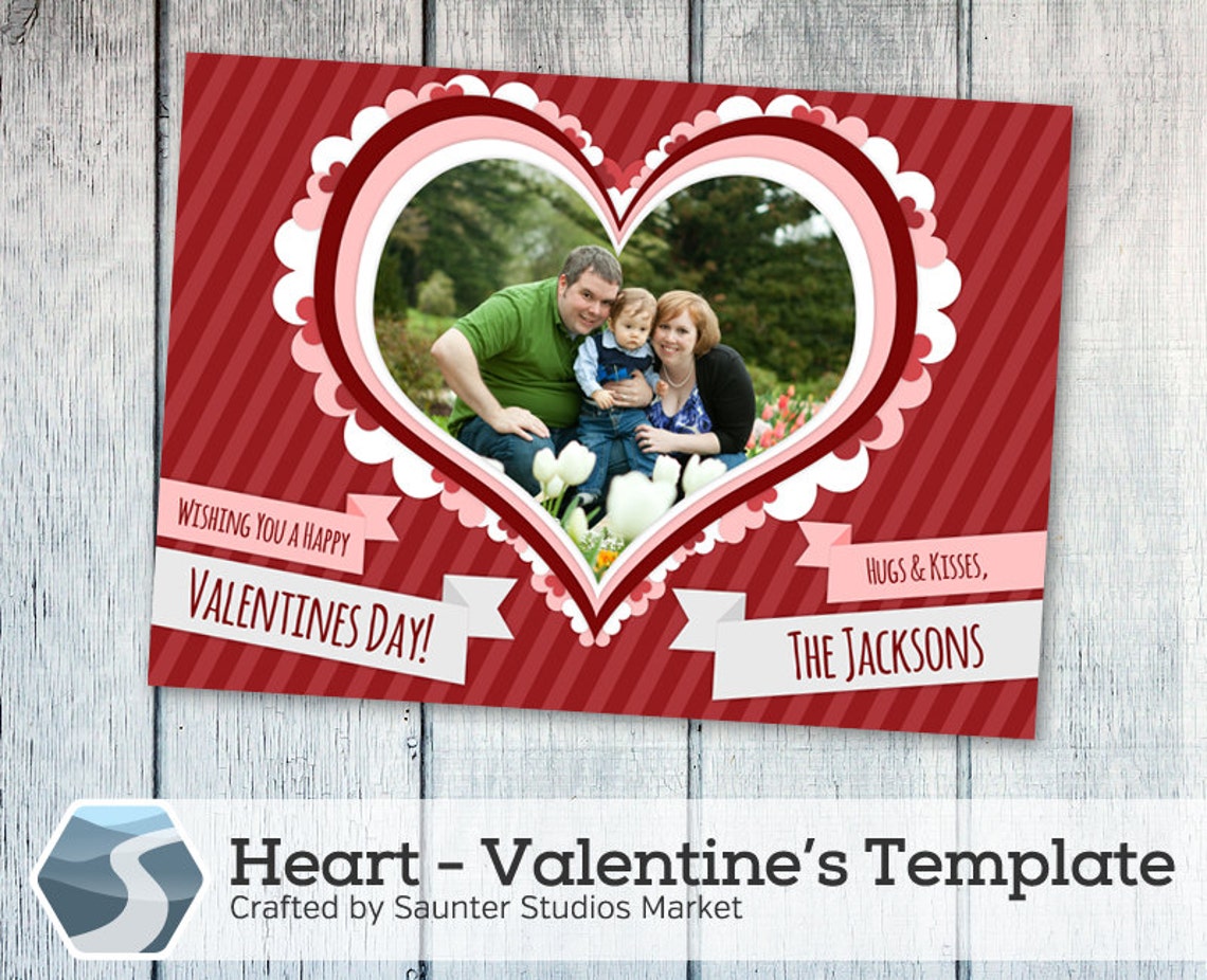 Valentine's Day Card Template: Heart 5x7 Photoshop | Etsy