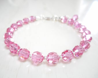 Pink Swarovski Crystal Bracelet: Sterling Silver Beaded Jewelry
