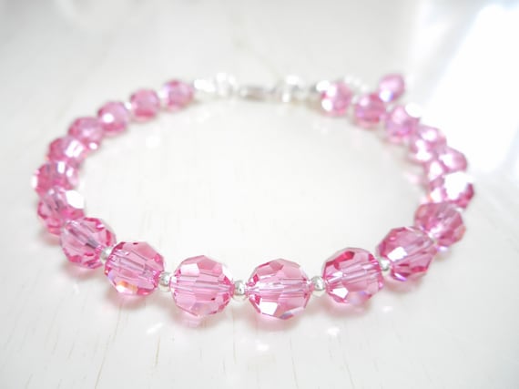 Pink Crystal Bracelet, Swarovski Crystal Jewelry, Sterling Pink Crystal Bracelet, Swarovski Crystal Jewelry, Sterling