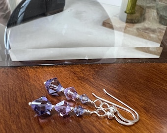 Swarovski Crystal Purple Drop Earrings: Sterling Silver Jewelry