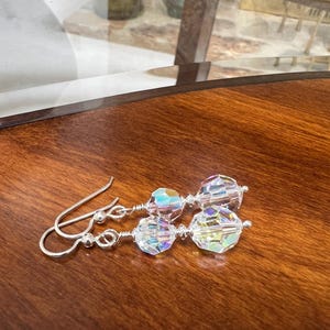 Crystal Aurora Borealis Earrings, Swarovski Earrings, Sterling Silver Jewelry, Dangle Earrings, Clear Beaded Drop Earrings, Bridal Jewelry