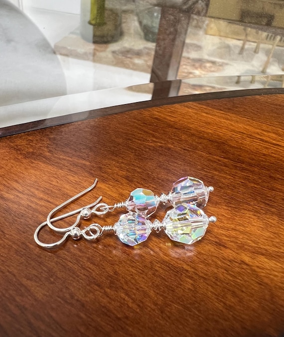 Swarovski Crystal Aurora Borealis Earrings, Sterling Silver Dangle