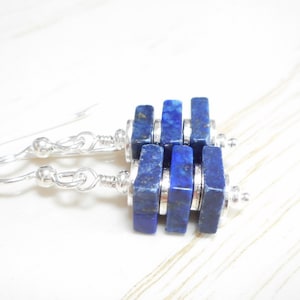 Lapis Lazuli Drop Earrings: Sterling Silver, Navy Blue Gemstone Jewelry