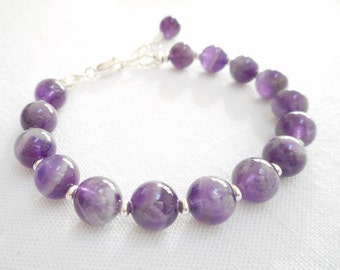 Amethyst Bracelet: Sterling Silver Clasp, February Birthstone Jewelry
