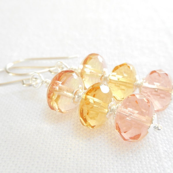 Peach, Pink and Yellow Czech Glass Beaded Drop Earrings, Dangle Earrings, Czech Glass Jewelry, Glass Bead Jewelry, Multicolor Earrings