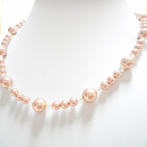 Rose Gold Swarovski Pearl Necklace: Bridal Wedding Jewelry