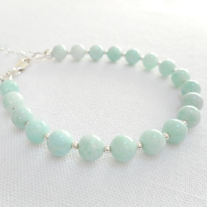 Dainty Larimar Bracelet, Genuine Gemstone Sterling Silver Jewelry, Light Blue Green Stone Beaded Bracelet, Sky Blue Larimar Bead Jewelry