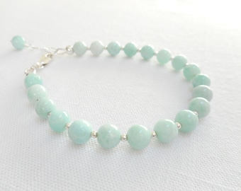 Dainty Larimar Bracelet: Sterling Silver Beaded Jewelry, Light Blue Green Gemstone