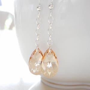 Champagne Swarovski Crystal Teardrop Earrings, Sterling Silver Bridal Jewelry