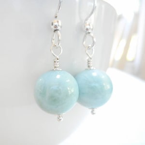 Larimar Earrings: Sterling Silver Dangle Jewelry, Sky Blue Gemstone