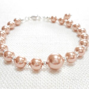 Rose Gold Pearl Bracelet, Swarovski Crystal Pearl Jewelry, Beaded Bracelet, Rose Gold Wedding Jewelry, Bridal Jewelry, Bridesmaid Gift