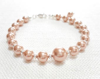 Rose Gold Swarovski Pearl Bracelet: Sterling Silver Adjustable Jewelry
