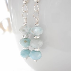 Faceted Larimar Earrings: Sterling Silver Dangle Gemstone Jewelry