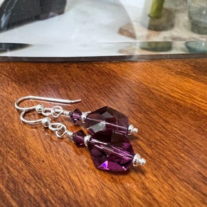 Amethyst Swarovski Cosmic Crystal Earrings: Sterling Silver Dangle Jewelry