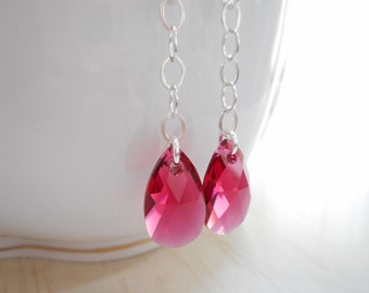 Red Swarovski Crystal Teardrop Earrings: Sterling Silver Dangle Jewelry