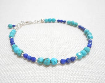 Lapis Lazuli & Turquoise Bracelet: Sterling Silver Gemstone Jewelry