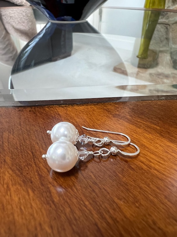 Swarovski Crystal Pearl Earrings: Sterling Silver Bridal Jewelry