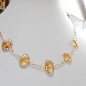 Citrine Station Necklace: 14k Gold Filled Wire Wrapped Gemstone Jewelry