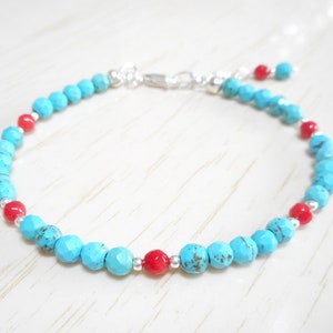Turquoise & Coral Bracelet: Sterling Silver Gemstone Jewelry