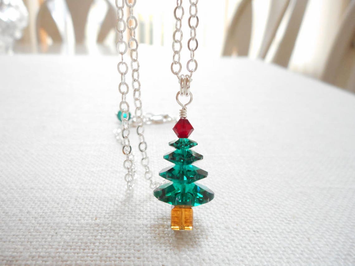 Christmas Tree Necklace Swarovski Crystal Jewelry Sterling Etsy