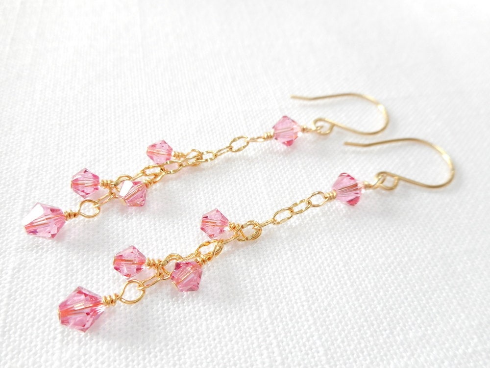 Pink Crystal Cluster Earrings Light Rose Swarovski Crystal