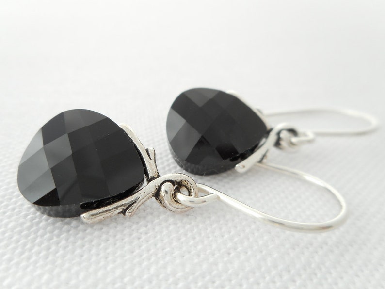 Small Black Crystal Earrings, Jet Black Swarovski Crystal Flat Briolette Dangle Earrings, Bridal Earrings, Bridesmaid Wedding Jewelry image 3