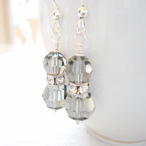 Black Diamond Swarovski Crystal Earrings, Sterling Silver Dangle Earrings