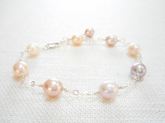 Pastel Cultured Freshwater Pearl Bracelet Sterling Silver Adjustable Length Pastel Cultured Freshwater Pearl Bracelet Sterling Silver Adjustable Length
