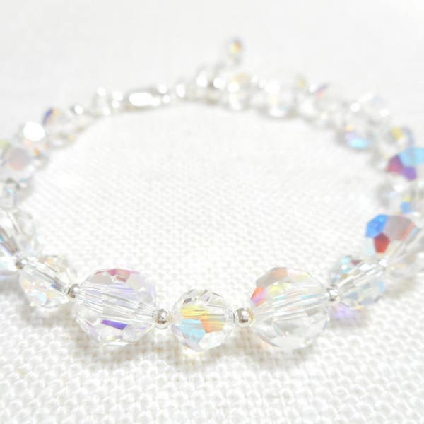 Crystal Bracelet, Swarovski Crystal Aurora Borealis Jewelry, Sterling Silver Bracelet, Bridal Bracelet, Wedding Jewelry, Beaded Bracelet