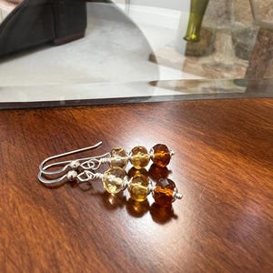 Ombré Czech Glass Earrings: Sterling Silver Dangle, Light Topaz Brown Jewelry