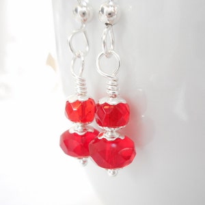 Red Glass Drop Earrings, Dainty Czech Fire Polished Glass Earrings, Beaded Dangle Earrings, Czech Glass Jewelry, Christmas Holiday Gift