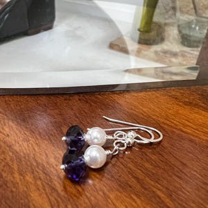 Purple Velvet Swarovski Crystal Pearl Earrings: Sterling Silver Dangle Jewelry