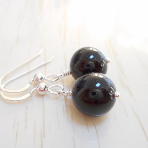 Black Onyx Earrings, Sterling Silver Jewelry, Gemstone Earrings, Simple Dangle Earrings, Black Onyx Gemstone Jewelry, Beaded Drop Earrings