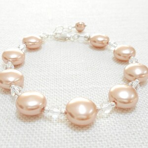 Coin Pearl Bracelet, Rose Gold Swarovski Crystal Pearl Bracelet, Sterling Silver Jewelry, Bridal Jewelry, Beaded Bracelet, Wedding Jewelry