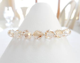 Swarovski Crystal Bracelet, Sterling Silver Jewelry, Crystal Golden Shadow Bracelet, Simple Beaded Bracelet, Champagne Wedding Jewelry