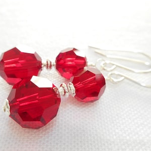 Red Swarovski Crystal Earrings: Sterling Silver Holiday Jewelry