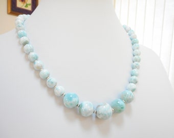 Larimar Necklace: Graduated Sky Blue Gemstone, Sterling Silver Jewelry