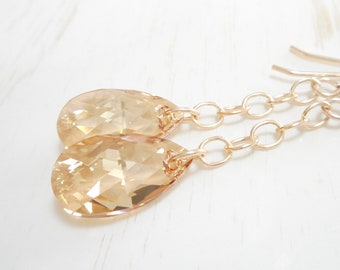 Pendientes de lágrima de oro: Cristal Swarovski Golden Shadow, relleno de oro de 14 k