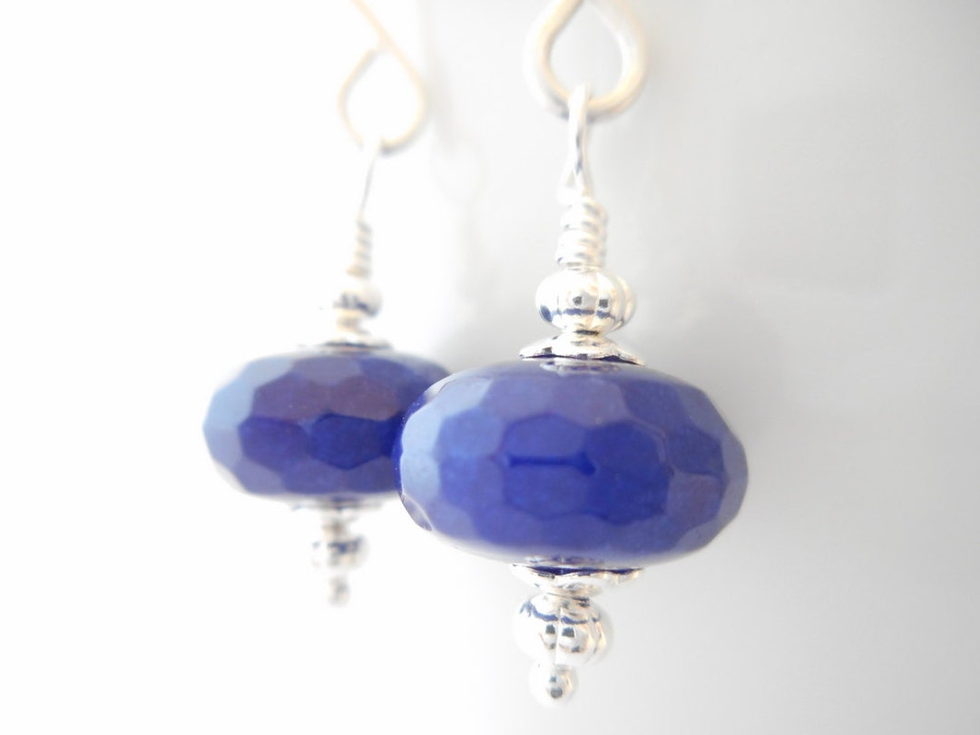 Navy Blue Stone Earrings Dyed Jade Dangle Earrings Small Etsy
