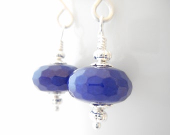 Navy Blue Stone Earrings, Dyed Jade Dangle Earrings, Small Cobalt Blue Stone Beaded Drop Earrings, Royal Blue Stone Bead Jewelry